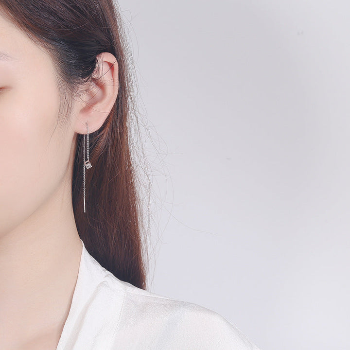 Women's earrings with elegant square pendant and shimmering zirconia All Fashion