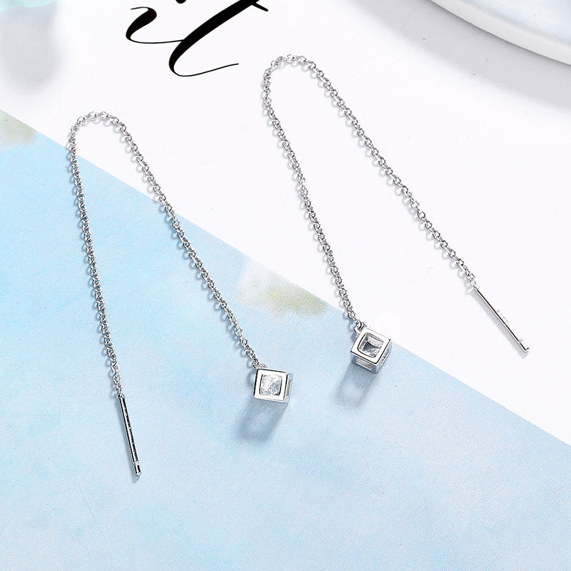 Women's earrings with elegant square pendant and shimmering zirconia All Fashion