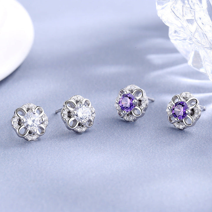 Women's stud earrings with delicate flower design and sparkling crystals All Fashion