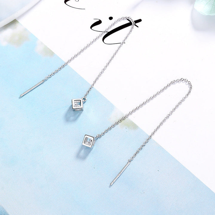 Women's earrings with elegant square pendant and shimmering zirconia All Fashion