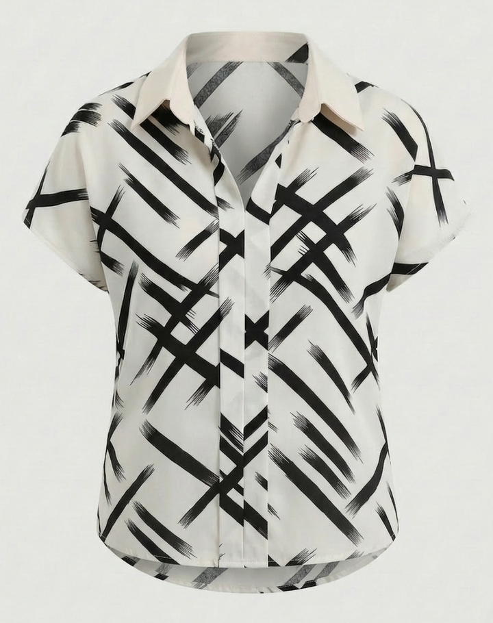 Women's Silk Imitation Blouse Shirt with Print
