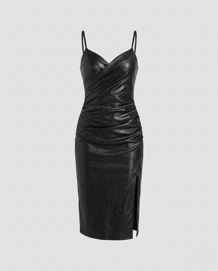Women's fitted leather dress with slit