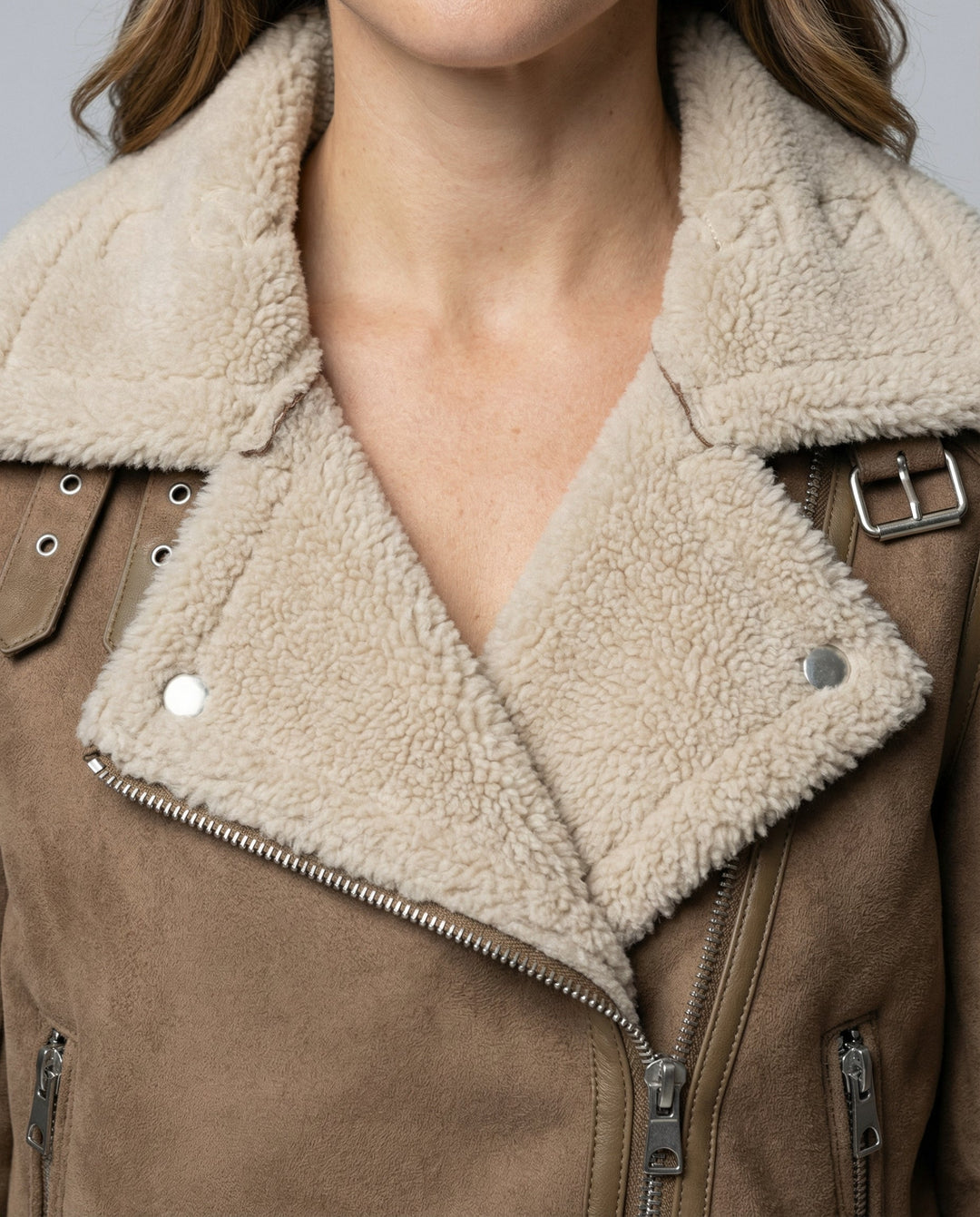 Suede jacket women Sherpa lining