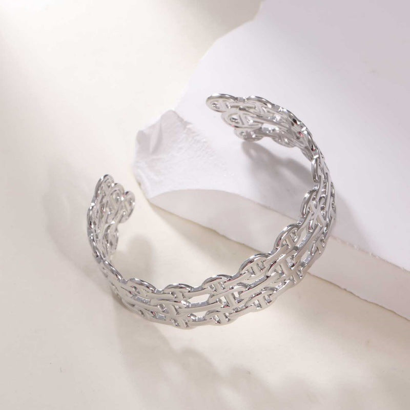 Women's Open Bangle in Modern Bamboo Design All Fashion