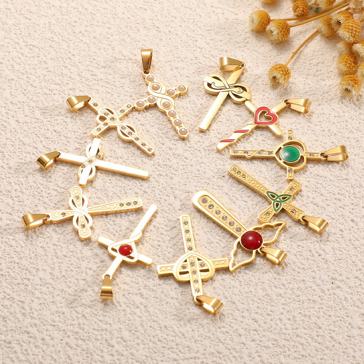 Ladies cross pendant with heart-shaped design and sparkling accents All Fashion