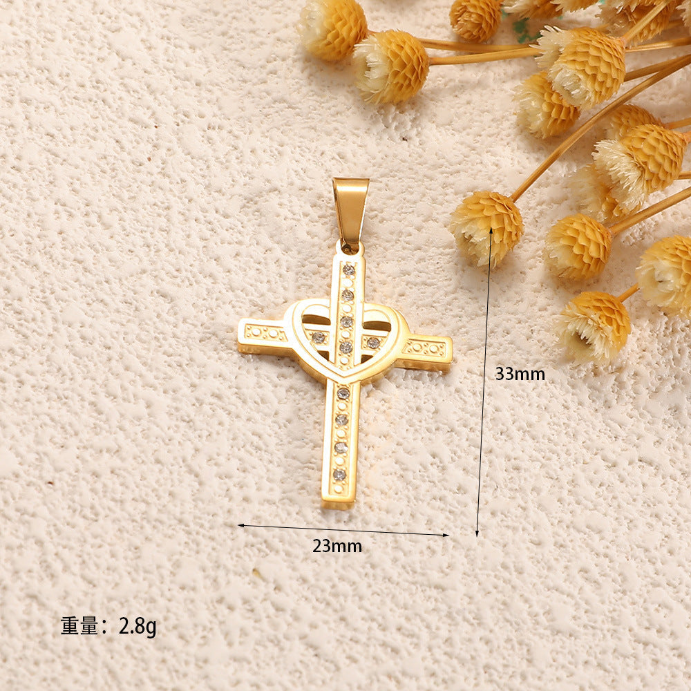 Ladies cross pendant with heart-shaped design and sparkling accents All Fashion
