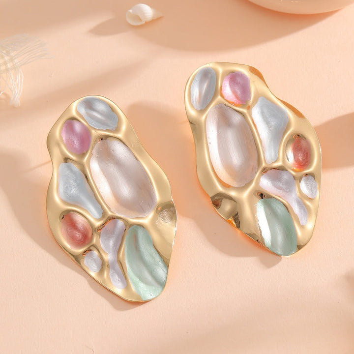 Ladies ear clips with elaborate, colorful shell design All Fashion