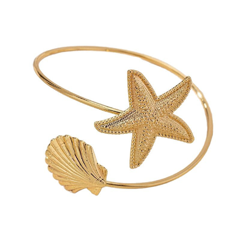 Women Open Bangle with Maritime Star and Shell Design All Fashion