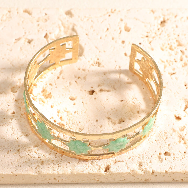 Women's Open Bangle with Elegant Leaf Design All Fashion