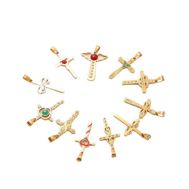 Ladies cross pendant with heart-shaped design and sparkling accents All Fashion