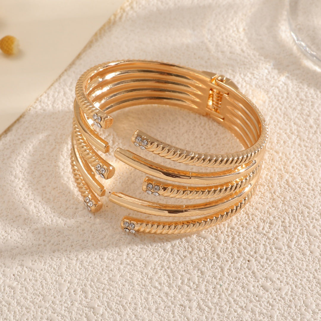 Women's Open Bangle with Modern, Layered Design All Fashion