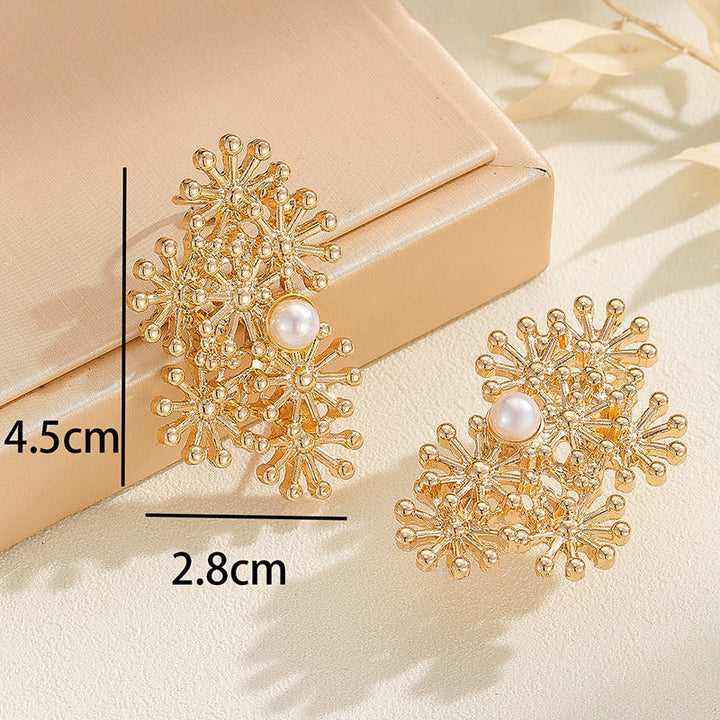 Women’s ear clips with elaborate flower design and pearl accent All Fashion