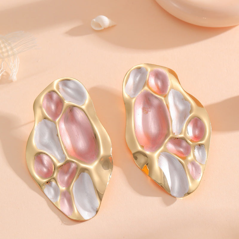 Ladies ear clips with elaborate, colorful shell design All Fashion