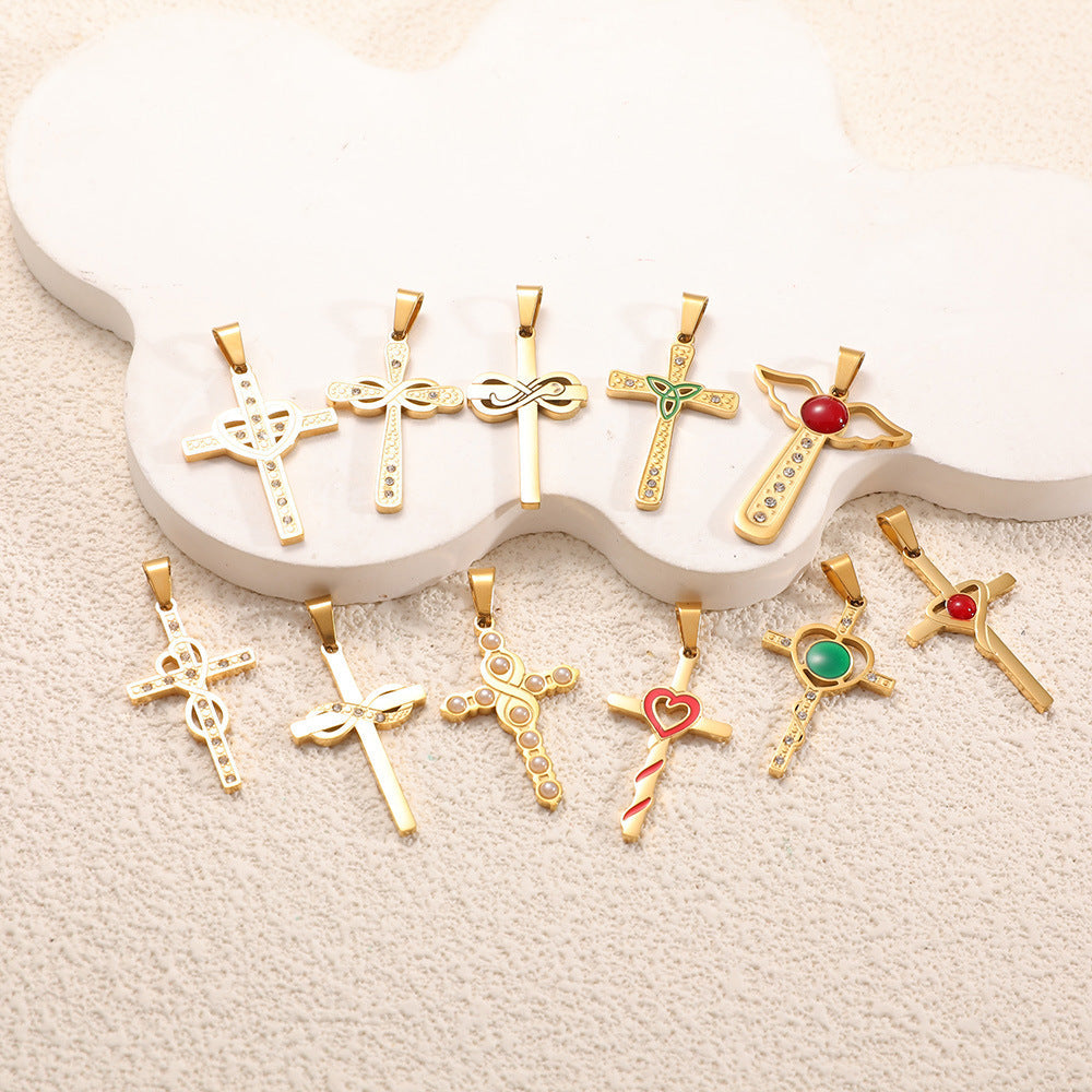 Ladies cross pendant with heart-shaped design and sparkling accents All Fashion