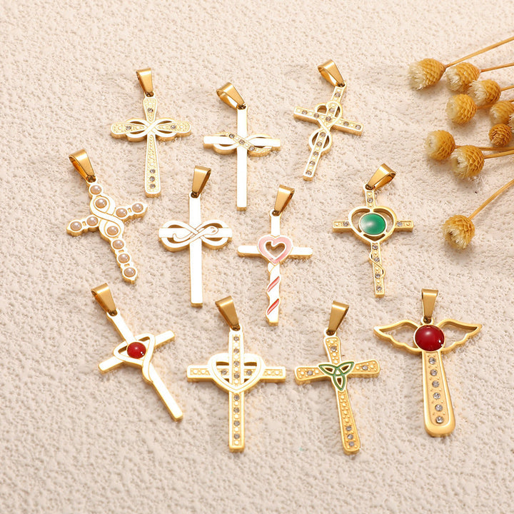 Ladies cross pendant with heart-shaped design and sparkling accents All Fashion