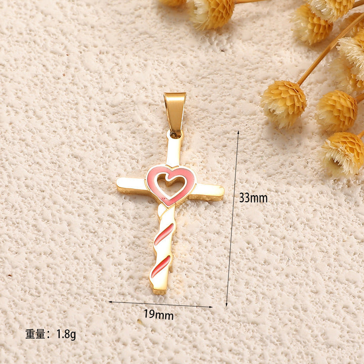 Ladies cross pendant with heart-shaped design and sparkling accents All Fashion