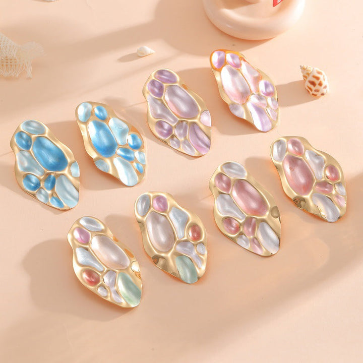 Ladies ear clips with elaborate, colorful shell design All Fashion
