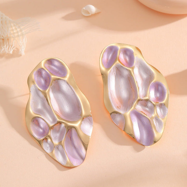 Ladies ear clips with elaborate, colorful shell design All Fashion
