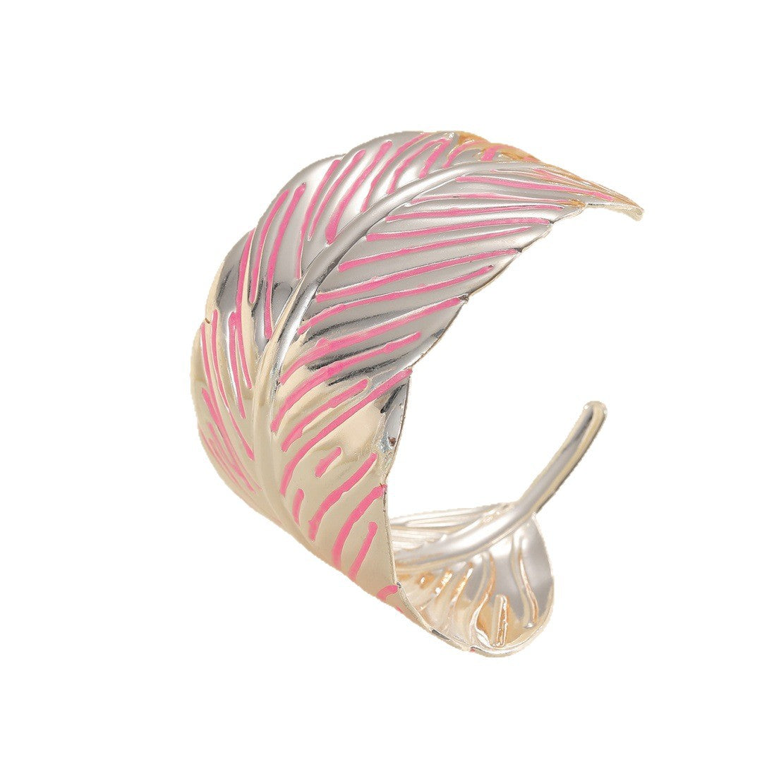 Ladies Open Cuff Bracelet in Tropical Leaf Design All Fashion