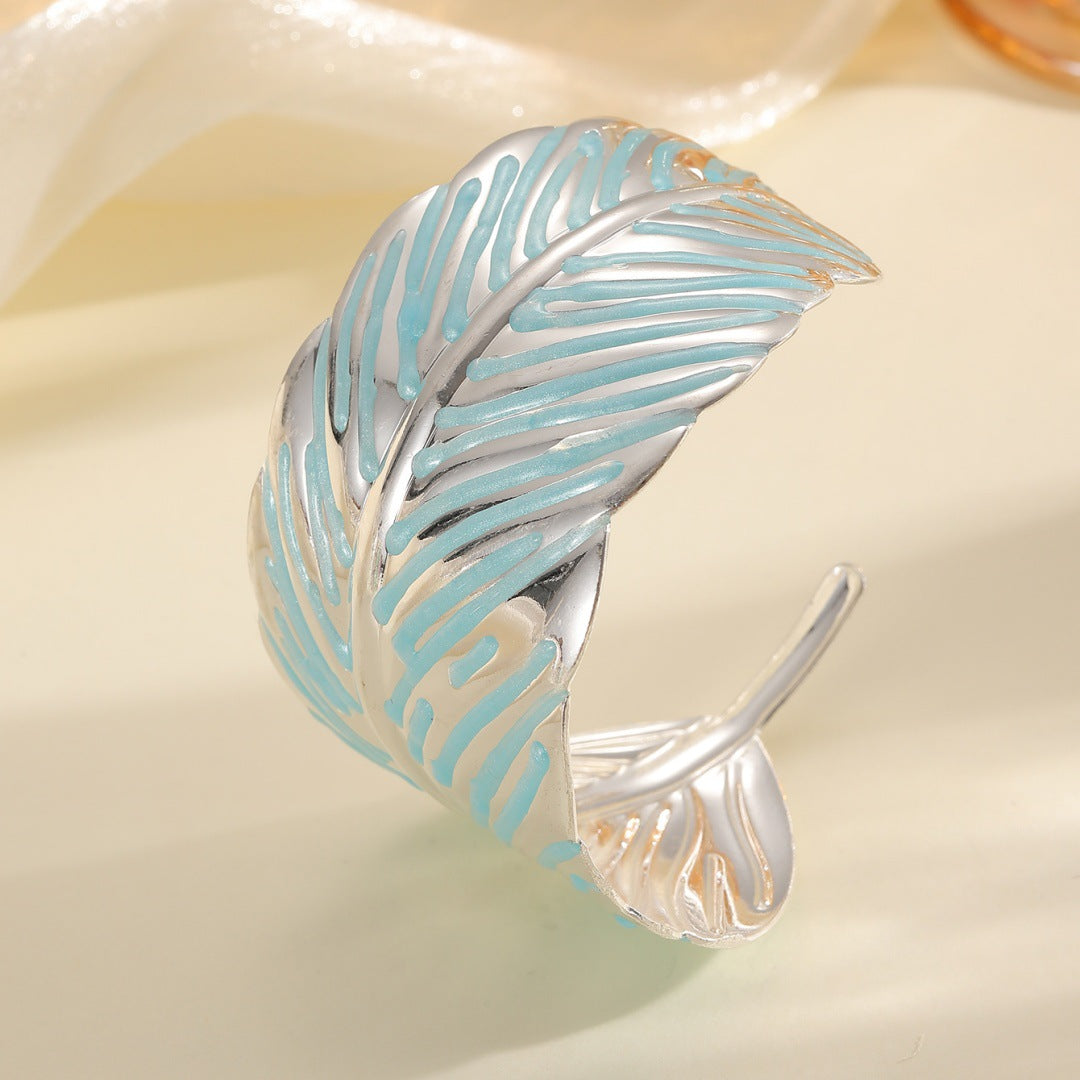Ladies Open Cuff Bracelet in Tropical Leaf Design All Fashion
