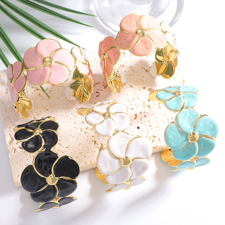 Ladies cuff bracelet with elaborate flower pattern All Fashion