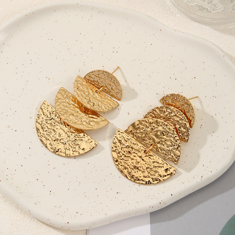 Women's elegant earrings with rustic, folded design All Fashion