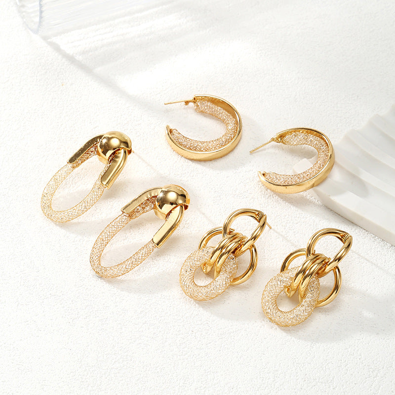 Ladies Hanging Earrings with Innovative, Gold-colored Design All Fashion