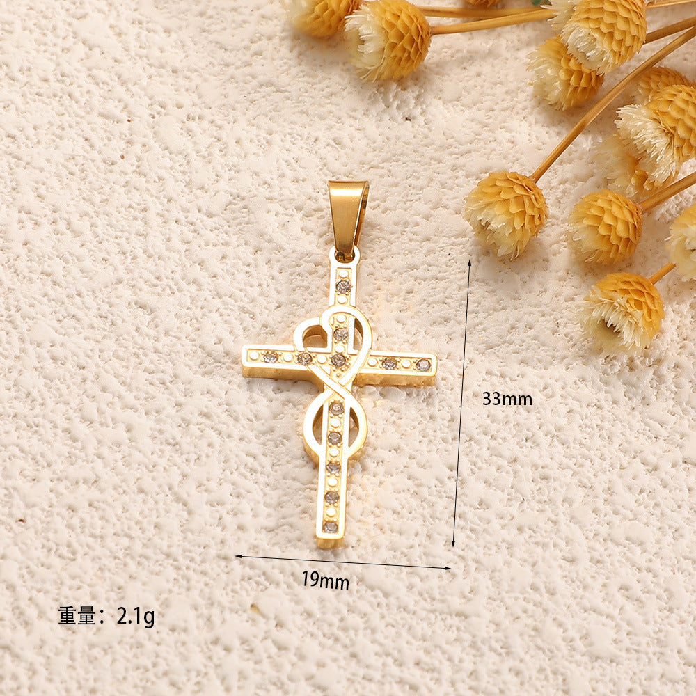 Ladies cross pendant with heart-shaped design and sparkling accents All Fashion