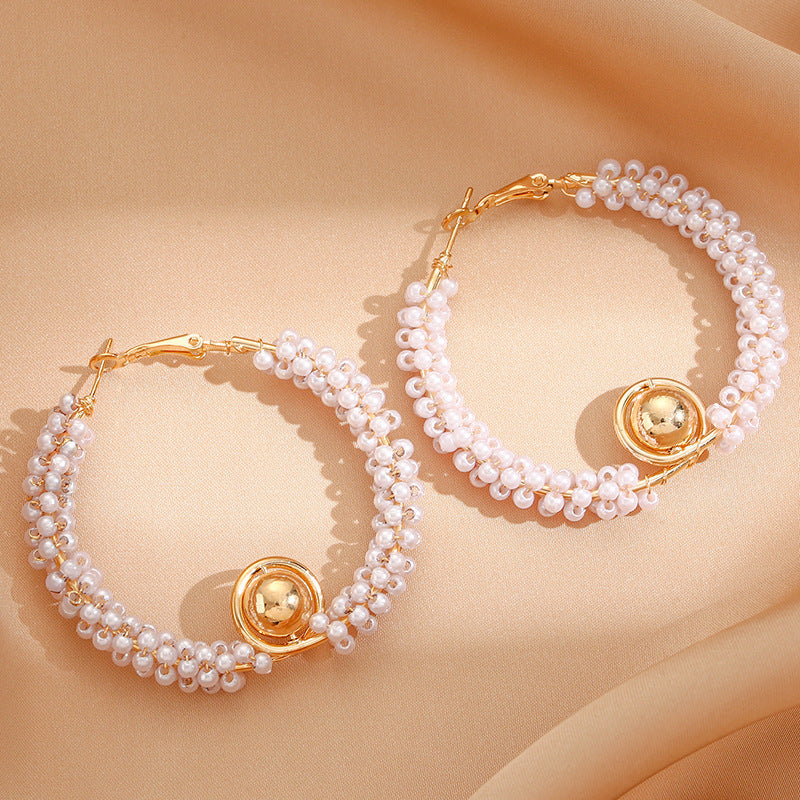 Women’s hoops with artistic pearl design All Fashion