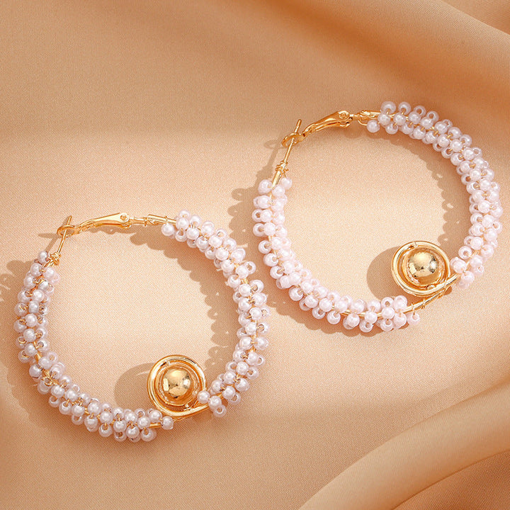 Women’s hoops with artistic pearl design All Fashion