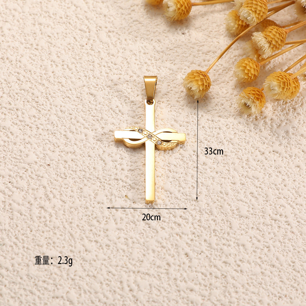 Ladies cross pendant with heart-shaped design and sparkling accents All Fashion