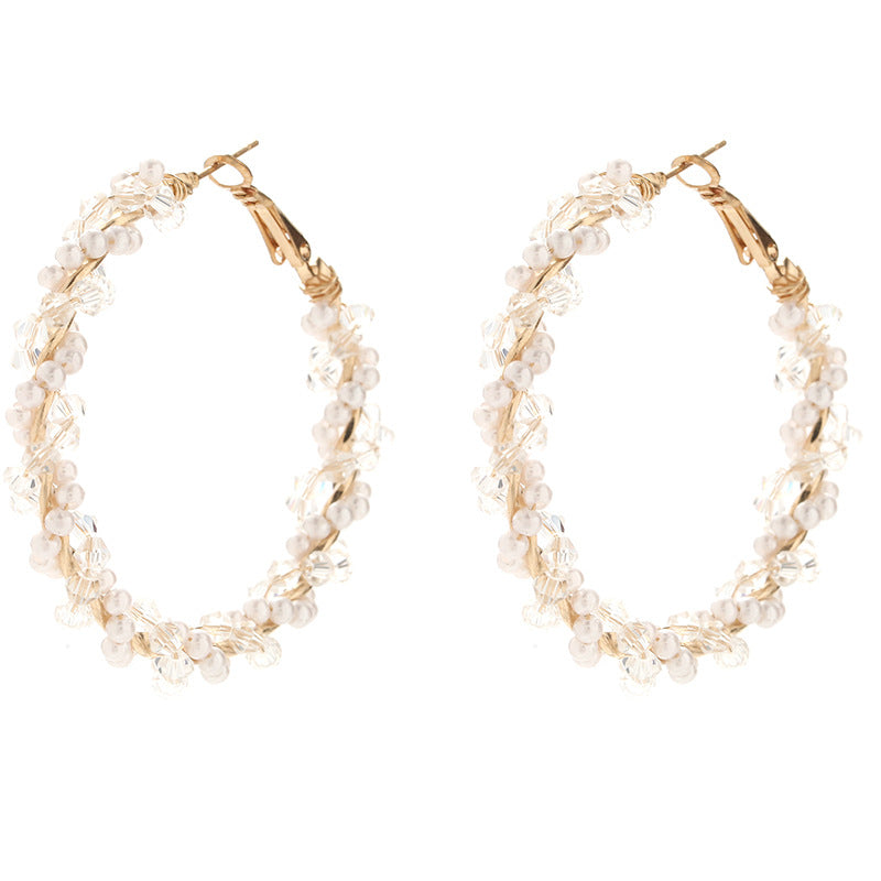 Ladies hoop earrings with luxurious pearl accents and elegant, twisted design All Fashion