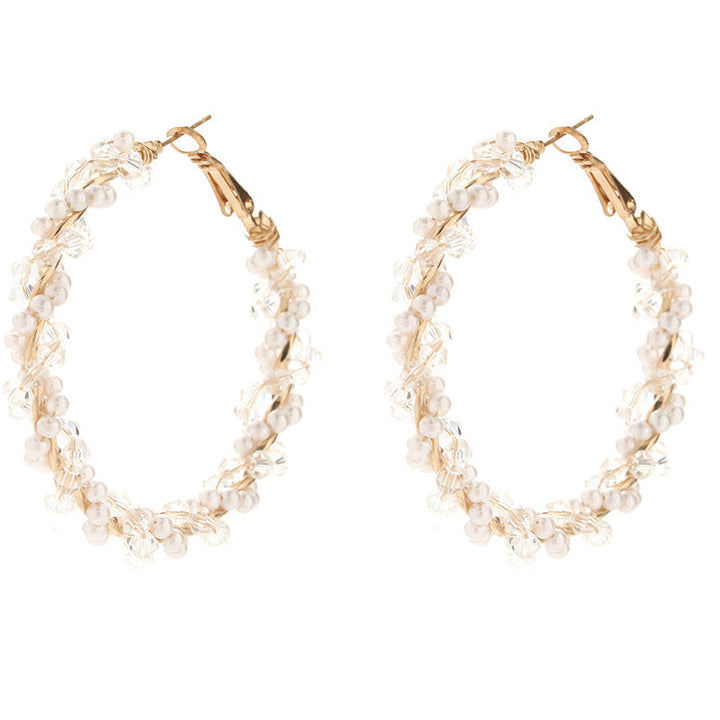 Ladies hoop earrings with luxurious pearl accents and elegant, twisted design All Fashion