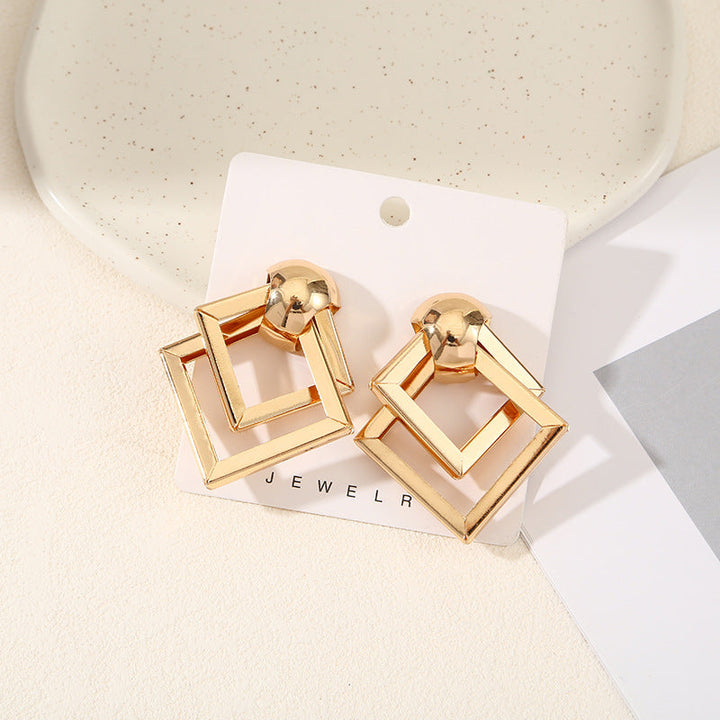 Women's Hanging Earrings with Square Design and Glossy Surface All Fashion