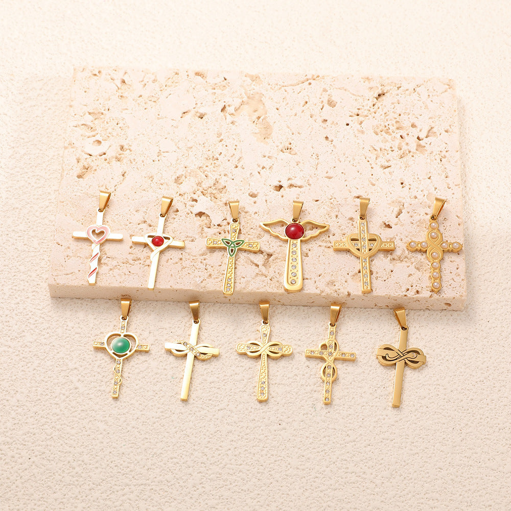 Ladies cross pendant with heart-shaped design and sparkling accents All Fashion