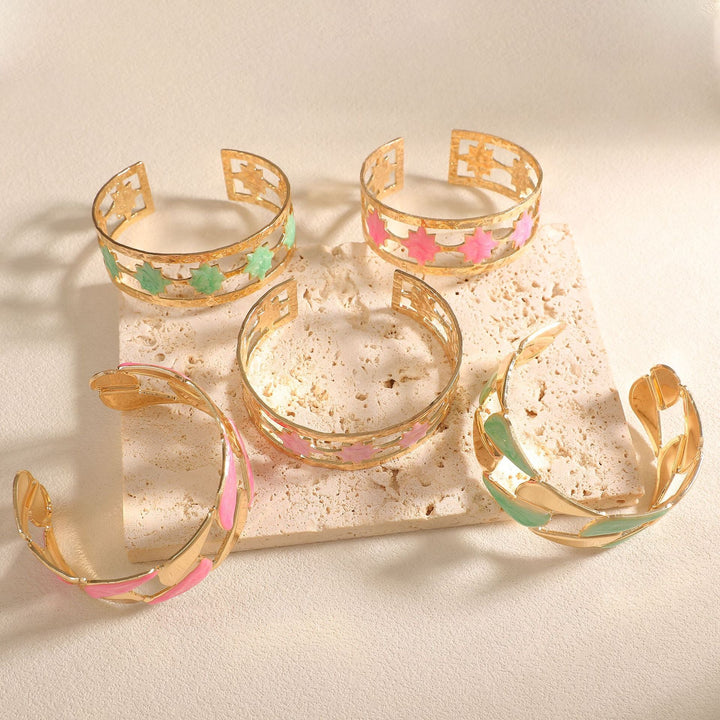 Women's Open Bangle with Elegant Leaf Design All Fashion