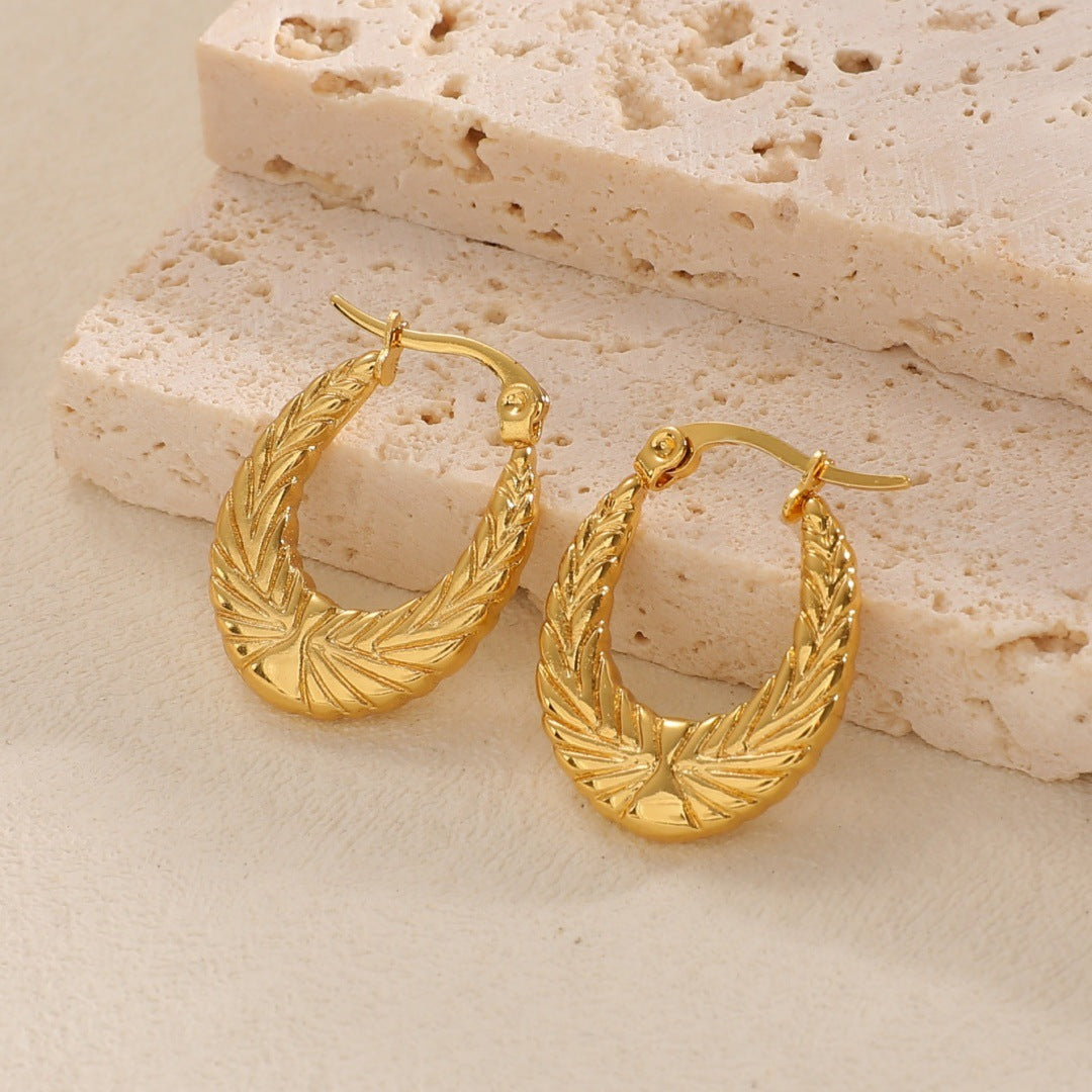 Women's Hanging Earrings with Integrated, Textured Design All Fashion