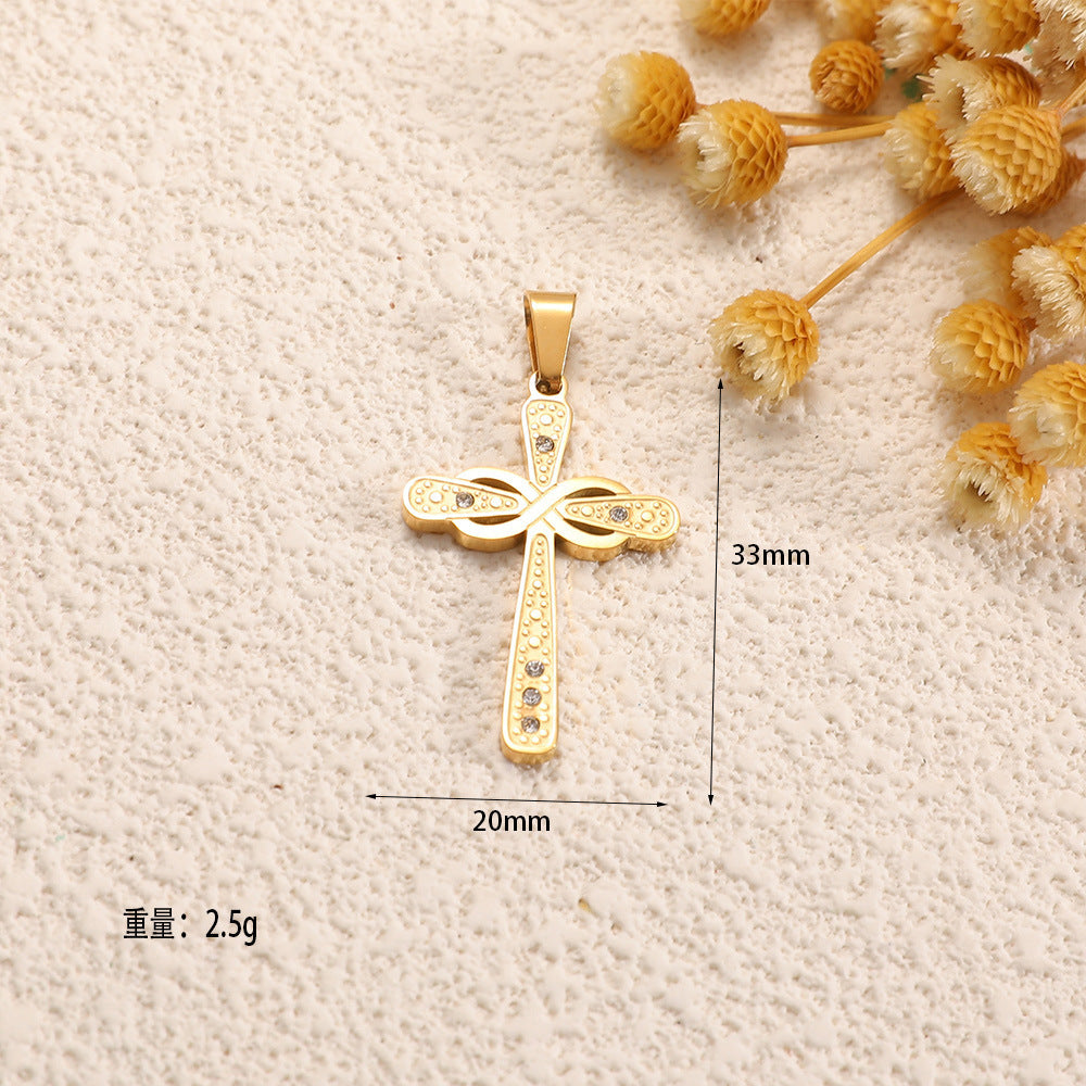Ladies cross pendant with heart-shaped design and sparkling accents All Fashion
