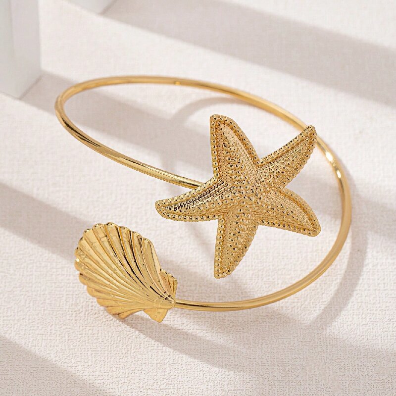 Women Open Bangle with Maritime Star and Shell Design All Fashion
