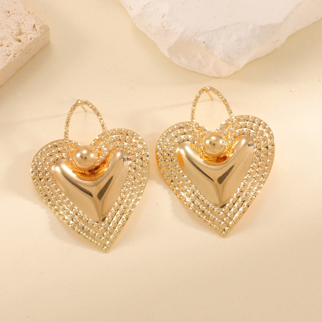 Ladies Heart-Shaped Earrings with Sparkling Zircon Decorations All Fashion