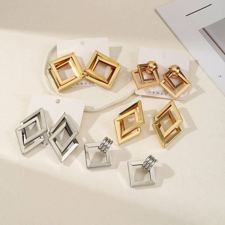 Women's Hanging Earrings with Square Design and Glossy Surface All Fashion