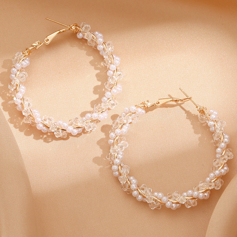 Ladies hoop earrings with luxurious pearl accents and elegant, twisted design All Fashion
