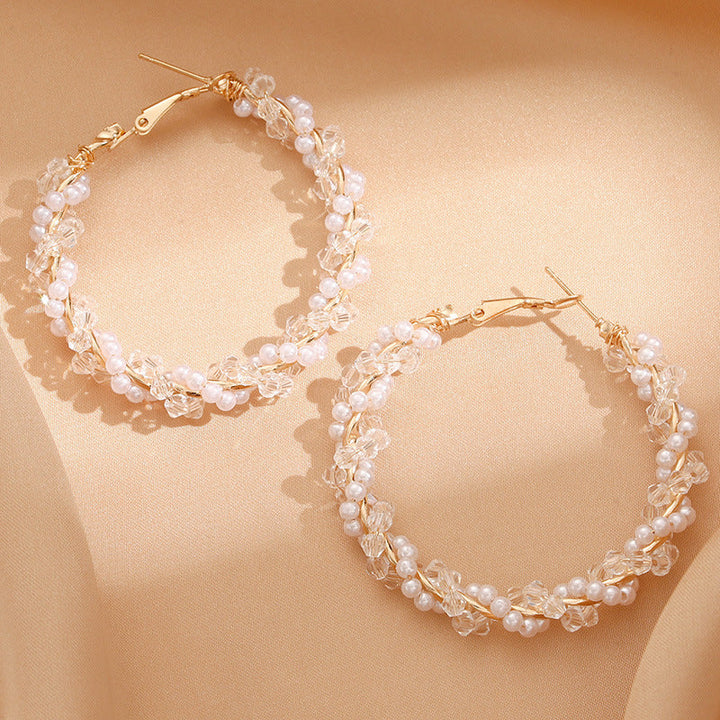 Ladies hoop earrings with luxurious pearl accents and elegant, twisted design All Fashion