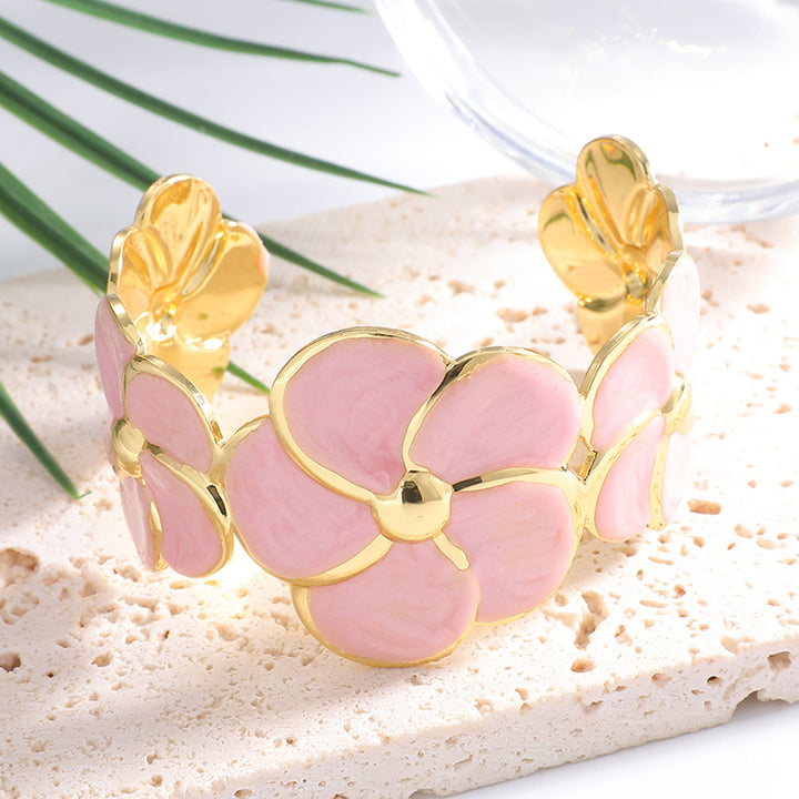 Ladies cuff bracelet with elaborate flower pattern All Fashion