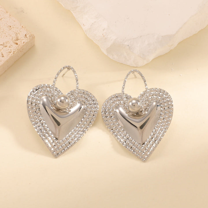 Ladies Heart-Shaped Earrings with Sparkling Zircon Decorations All Fashion