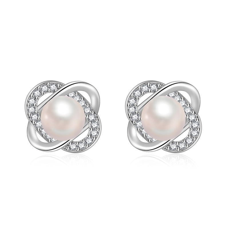 Ladies earrings with artistic pearl design and sparkling zirconia All Fashion