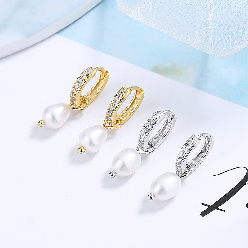 Ladies earrings with elegant zirconia decorations and pearl pendants All Fashion
