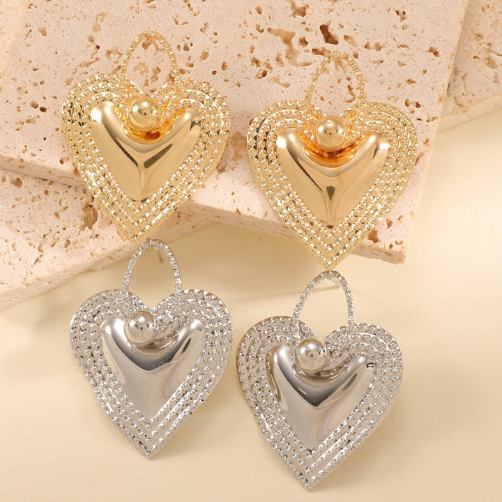 Ladies Heart-Shaped Earrings with Sparkling Zircon Decorations All Fashion