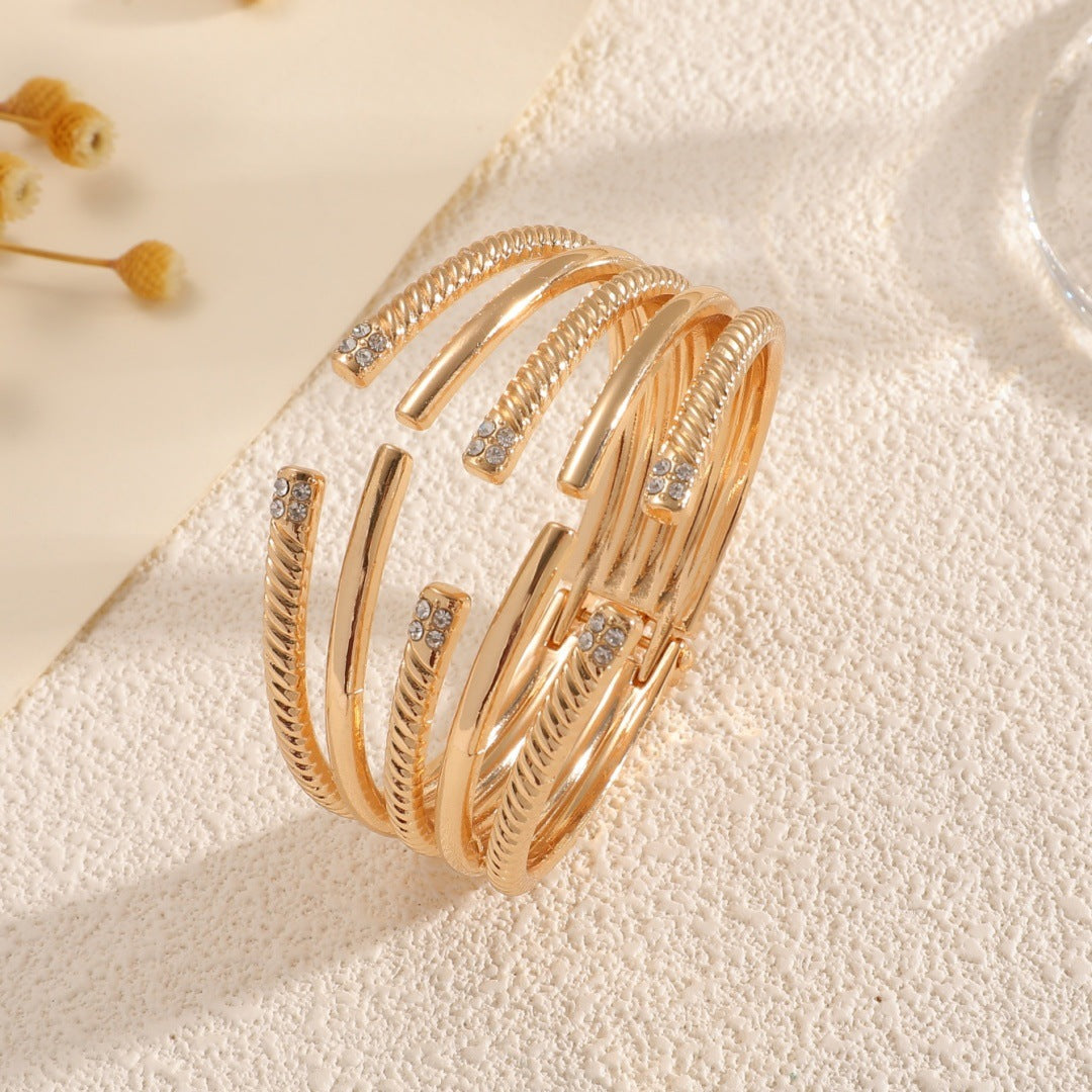 Women's Open Bangle with Modern, Layered Design All Fashion