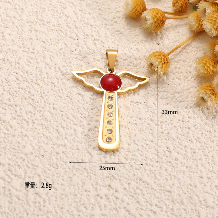 Ladies cross pendant with heart-shaped design and sparkling accents All Fashion